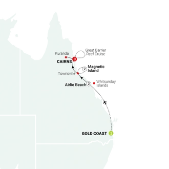 tourhub | AAT Kings | Tropical Queensland: Gold Coast to Cairns | Tour Map