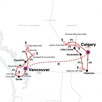 tourhub | G Adventures | Active West Coast & Canadian Rockies | Tour Map