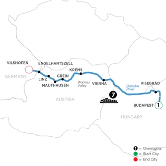 tourhub | Avalon Waterways | Active & Discovery on the Danube with 1 Night in Budapest (Westbound) (Expression) | Tour Map