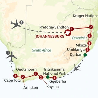tourhub | Saga Holidays | The Best of South Africa | Tour Map
