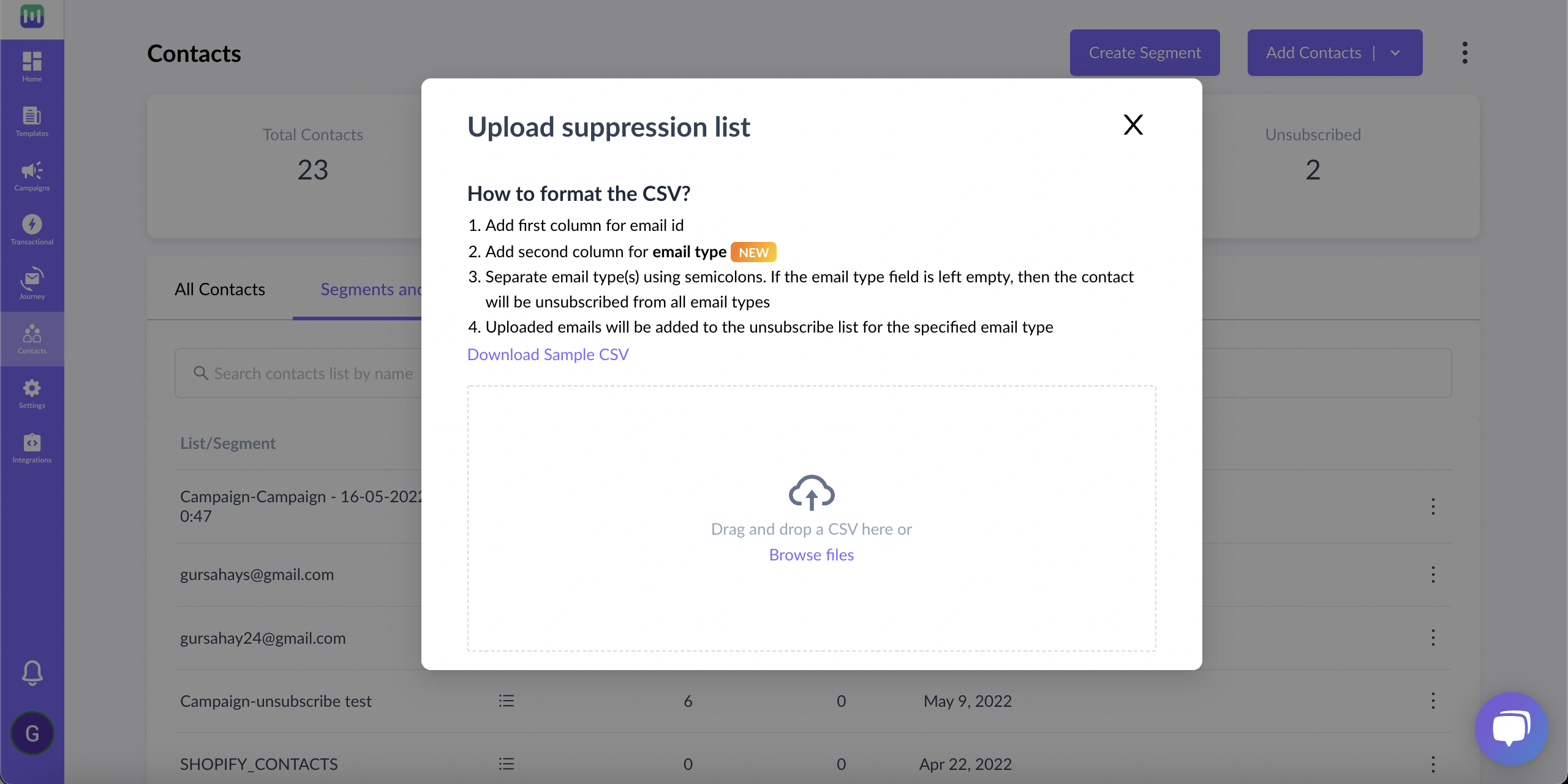 How to Upload Suppression List in Mailmodo