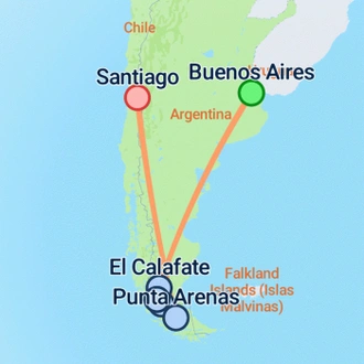 tourhub | On The Go Tours | Buenos Aires, Patagonia & Santiago - 11 days | Tour Map