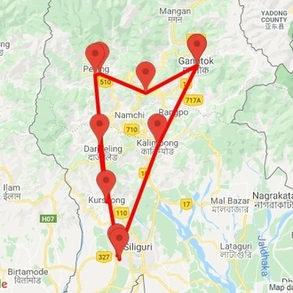 tourhub | Agora Voyages | Eastern Himalaya (Darjeeling, Pelling, Gangtok & Kalimpong) from Bagdogra | Tour Map