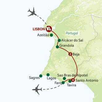 tourhub | Titan Travel | Undiscovered Portugal from Lisbon to the Algarve | Tour Map