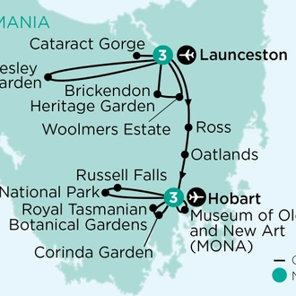 tourhub | APT | Heritage Gardens, Art & Tastes of Tasmania  | Tour Map