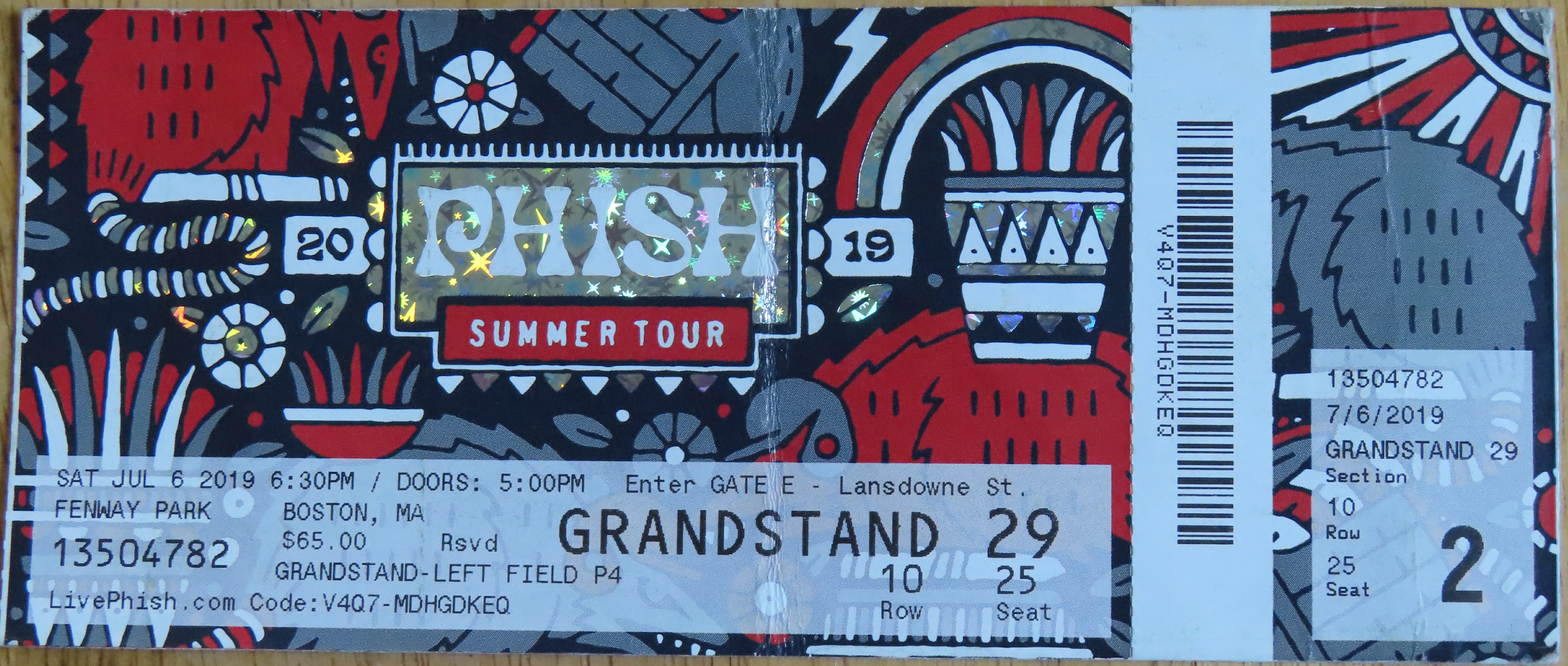 19 07 06 Phish Easy Boston Ma Fenway Ticket Stub Collectionzz