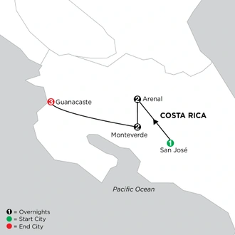 tourhub | Globus | Independent Costa Rica Wonders with Guanacaste | Tour Map