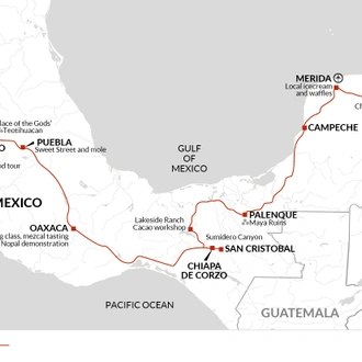 tourhub | Explore! | A Taste of Mexico - Markets and Mayan Sites | Tour Map