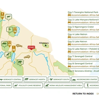 tourhub | Beach and Safari Holidays | Tanzanian Grand Safari Expedition: From Elephants to Flamingos | Tour Map