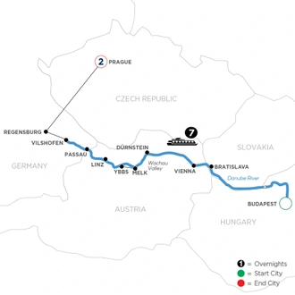 tourhub | Avalon Waterways | Danube Dreams with 2 Nights in Prague (Westbound) (Impression) | Tour Map