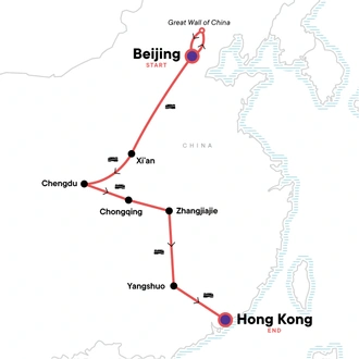 tourhub | G Adventures | China: Natural Sites & City Lights | Tour Map