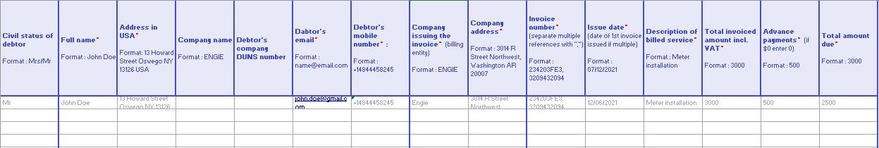 What information is required to be in the Excel spreadsheet?