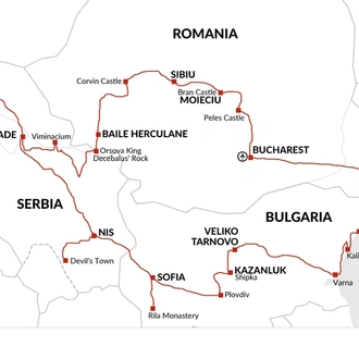 tourhub | Explore! | Grand Tour of Romania, Serbia and Bulgaria | Tour Map