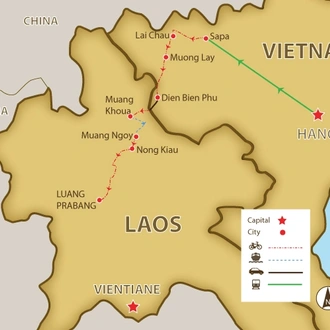 tourhub | SpiceRoads Cycling | Biking Hanoi to Luang Prabang | Tour Map