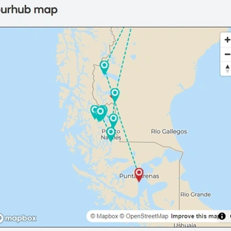 tourhub | Unu Raymi Tour Operator & Lodges | Patagonia: ‘W’ Trek (Torres del Paine, Chile) and El Calafate & El Chaltén (Argentina) – 9 Days | Tour Map