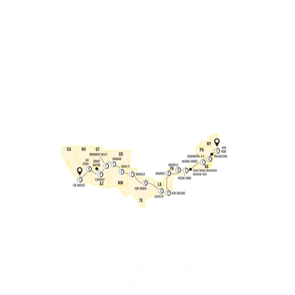 tourhub | Costsaver | Road Trip USA - Coast to Coast (New York to Los Angeles) | Tour Map