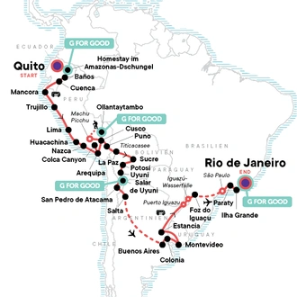 tourhub | G Adventures | The Great South American Journey: Quito to Rio Adventure | Tour Map