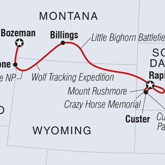 tourhub | Intrepid Travel | South Dakota to Yellowstone Parks Explorer		 | Tour Map