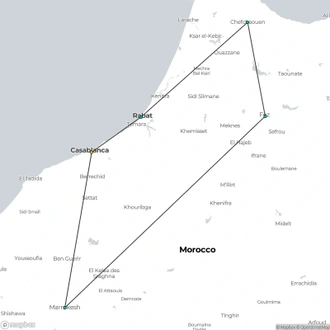 tourhub | Morocco Premium Tours | Moroccan Mosaic: Journey from Casablanca to Marrakech | Tour Map