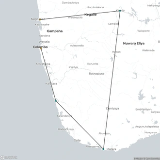 tourhub | Ceylon Travel Dream | 07 Day Beach and Hill Country Exprience  | Tour Map