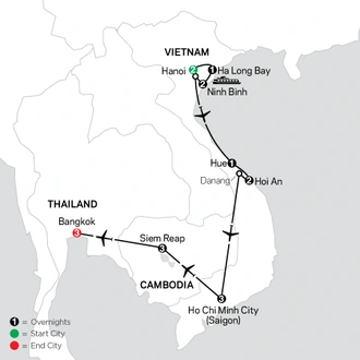 tourhub | Cosmos | Vibrant Vietnam with Siem Reap & Bangkok | Tour Map