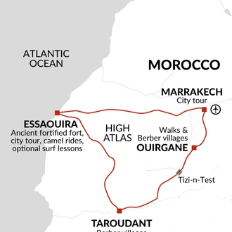 tourhub | Explore! | Family Marrakech, Atlas & Essaouira Adventure | Tour Map