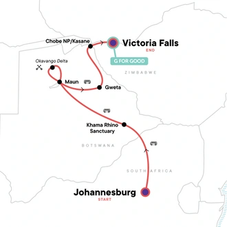 tourhub | G Adventures | Johannesburg to Victoria Falls Overland Safari | Tour Map