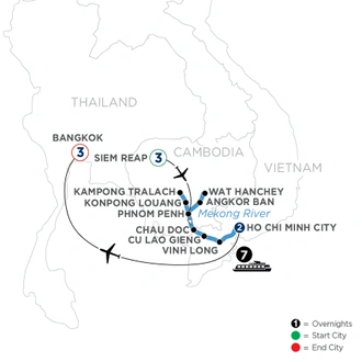 tourhub | Avalon Waterways | Fascinating Vietnam, Cambodia & the Mekong River with Bangkok (Southbound) (Saigon) | Tour Map