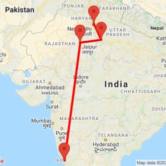 tourhub | GeTS Holidays | GOLDEN TRIANGLE WITH EXOTIC GOA | Tour Map