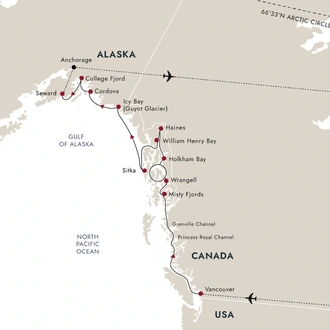 tourhub | HX Hurtigruten Expeditions | Alaska and British Columbia – Wilderness, Glaciers and Culture | Northbound (Flight Included) | Tour Map