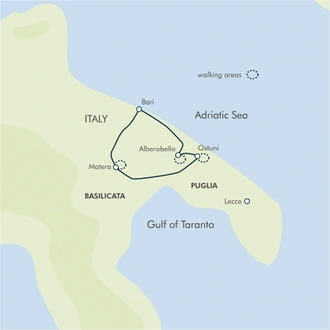 tourhub | Exodus | Walking in Puglia & Matera | Tour Map