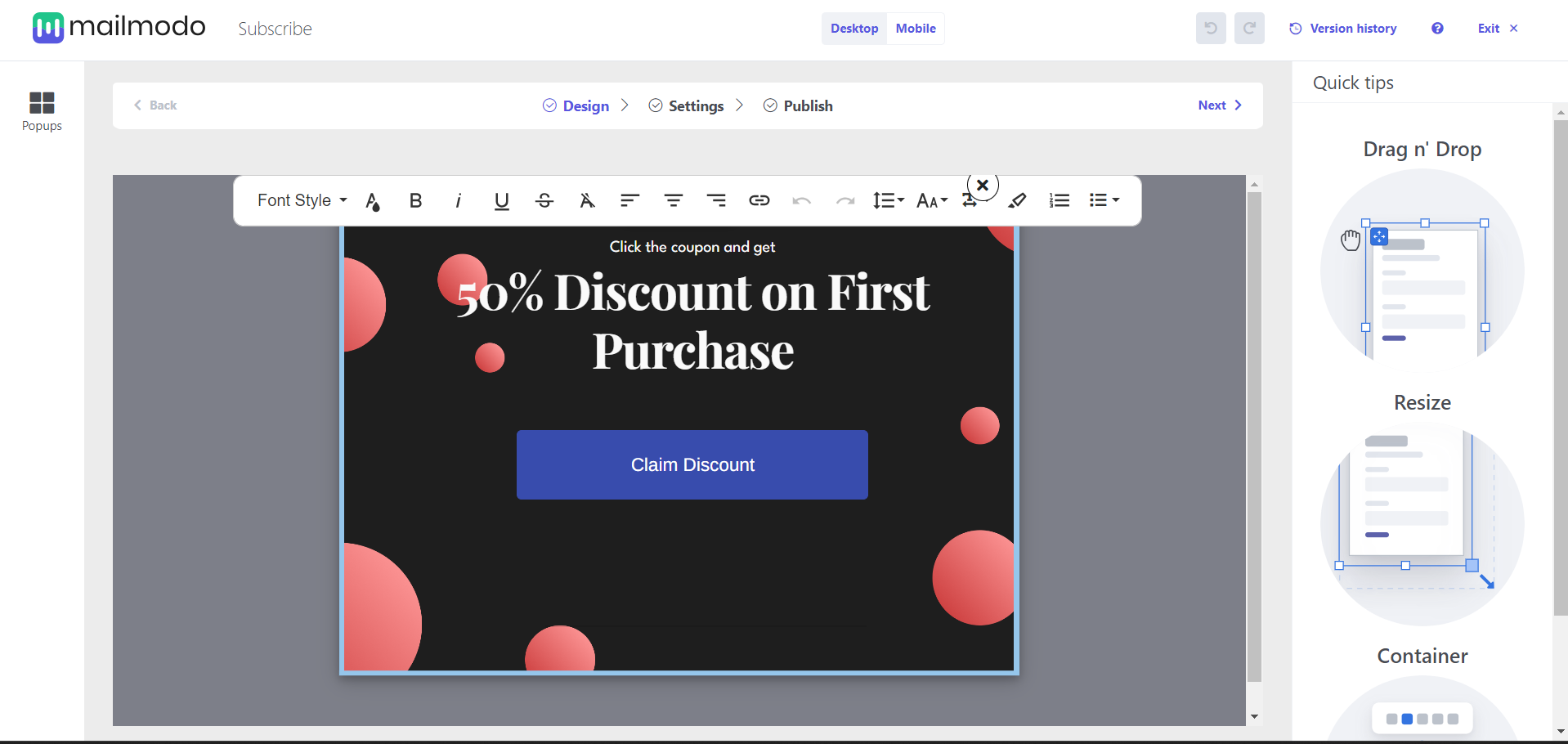 Add a pop-up form to your Shopify store