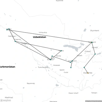 tourhub | Crooked Compass | Gems of Uzbekistan, Karakalpakstan &#038; Tajikistan | Tour Map