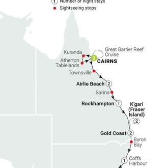 tourhub | AAT Kings | East Coast Beaches & Reef | Tour Map