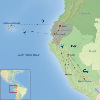 tourhub | Indus Travels | Picturesque Solo Ecuador and Peru Tour | Tour Map