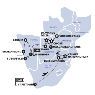 tourhub | Contiki | Southern Africa Safari | Tour Map