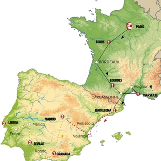 tourhub | Europamundo | Paris, Lourdes, Côte d'Azur, Provence with Spain and Lisbon | Tour Map