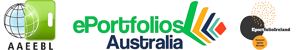 Logos of the event organizers AAEEBL, ePortfolios Australia, and Eportfolio Ireland