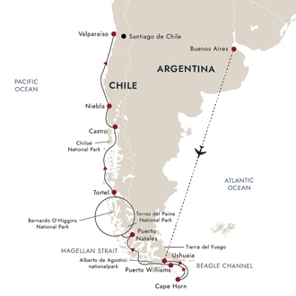 tourhub | HX Hurtigruten Expeditions | Chilean Fjords – Discovering the Heart of Patagonia | Tour Map