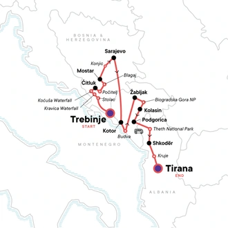 tourhub | G Adventures | Classic Balkans: Trebinje to Tirana | Tour Map