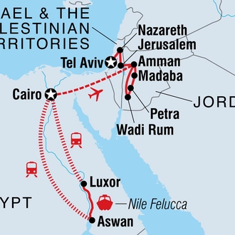tourhub | Intrepid Travel | Egypt, Jordan, Israel & the Palestinian Territories   | Tour Map