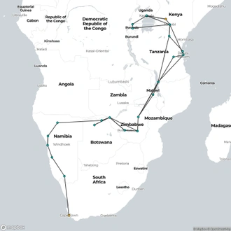 tourhub | Oasis Overland | Nairobi To Cape Town (76 Days) Grand Adventurer | Tour Map