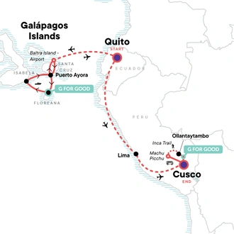 tourhub | G Adventures | Active Galápagos & Machu Picchu | Tour Map