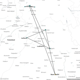 tourhub | Agora Voyages | Cultural Canvas: Exploring Delhi, Dharamshala, Amritsar & the Kashmir Valley | Tour Map