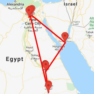 tourhub | Ancient Egypt Tours | 8 Days Cairo, Aswan, Luxor and Sharm El Sheikh Holiday (3 destinations) | Tour Map