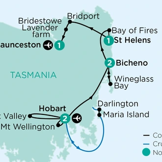 tourhub | APT | Natural Landscapes of Tasmania in Wildflower Season Walking Tour  | Tour Map