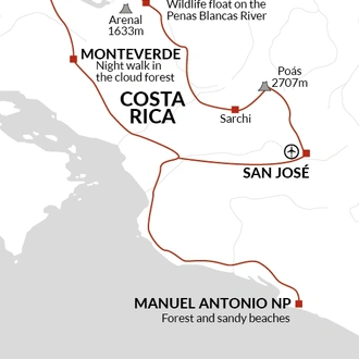 tourhub | Explore! | Highlights of Costa Rica | Tour Map