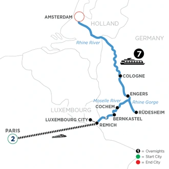 tourhub | Avalon Waterways | The Rhine & Moselle: Canals, Vineyards & Castles with 2 nights in Paris (Imagery II) | Tour Map