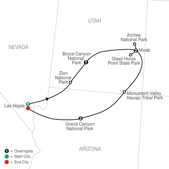 tourhub | Globus | America's Canyonlands Escape | Tour Map