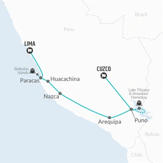 tourhub | Bamba Travel | Cuzco to Lima Travel Pass | Tour Map